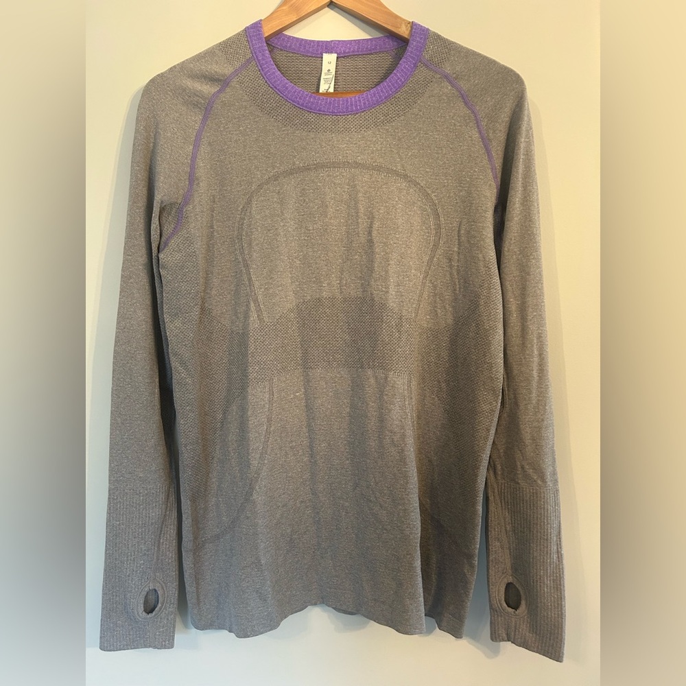 Lululemon Swiftly Tech Long-Sleeve Shirt Grey and Purple Lightweight size 12